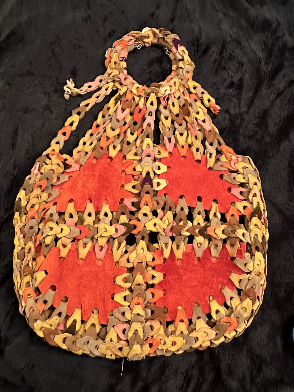 AMAZING VINTAGE 60's 70's SUEDE LEATHER LINKS BAG HIPPIE BOHO